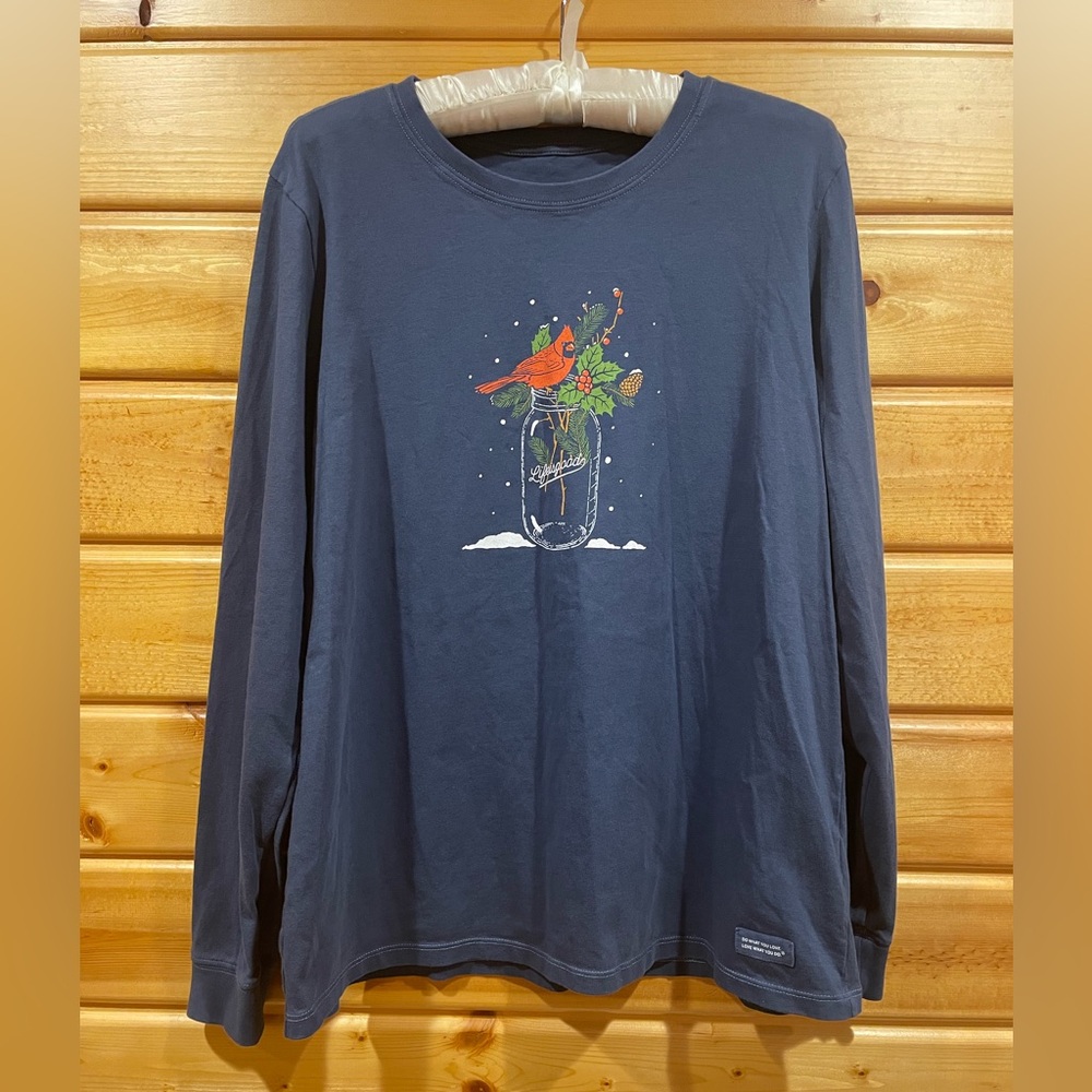 Life is Good Women’s Navy Long Sleeve Crusher Tee with Cardinal Graphic